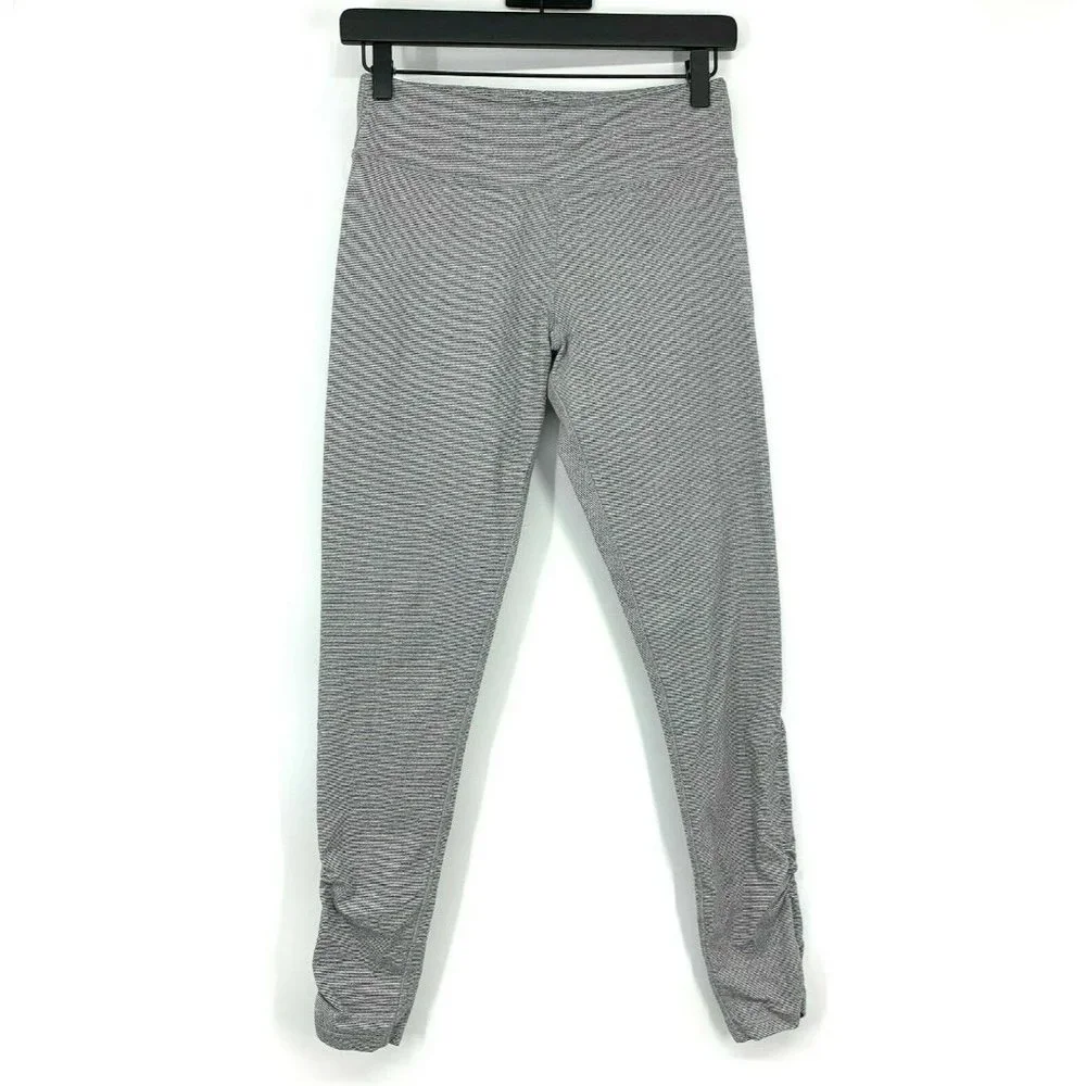Kyodan Leggings Gray White Stripe Mid Rise Full Length Ruched